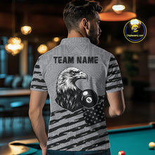 Load image into Gallery viewer, Personalized Grey US Flag Eagle Billiard Shirts For Men Custom Patriotic Billiard Pool Jerseys TDM2221