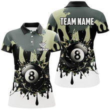 Load image into Gallery viewer, Personalized 8 Ball Pool Green Camo Ink Billiard Shirts For Women, Gifts For Team Billiard Lovers TDM2225