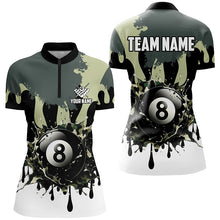 Load image into Gallery viewer, Personalized 8 Ball Pool Green Camo Ink Billiard Shirts For Women, Gifts For Team Billiard Lovers TDM2225