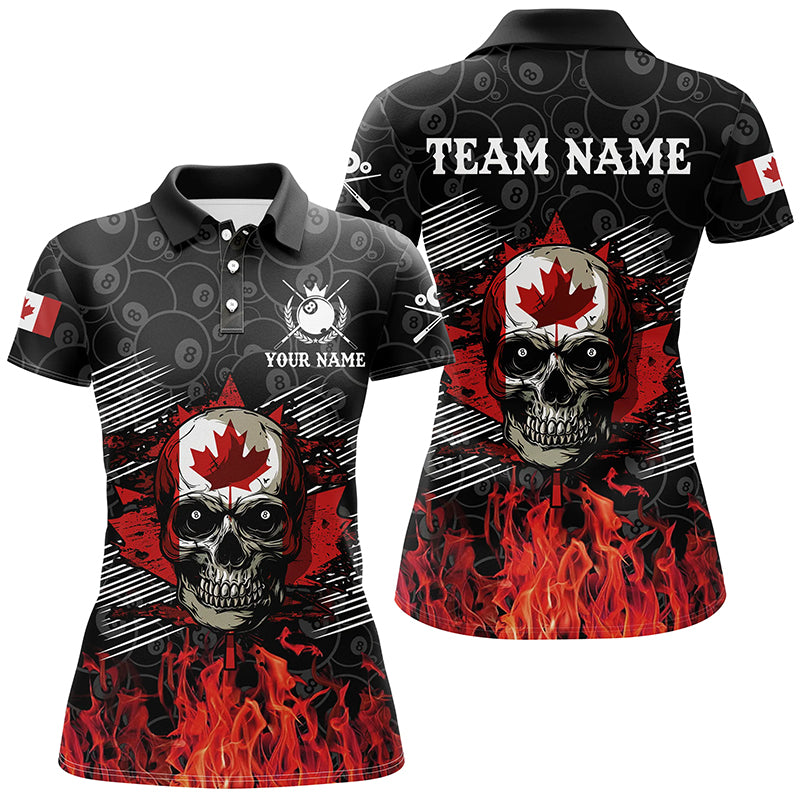 Retro Skull Canadian Flag Patriotic Custom Billiard Shirts For Women, 8 Ball Pattern Billiard Jerseys TDM2227