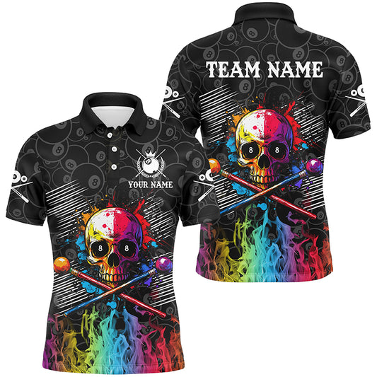 Personalized Colorful Skull Fire Billiard Shirts For Men Custom 8 Ball Pattern Billiard Jerseys TDM2228
