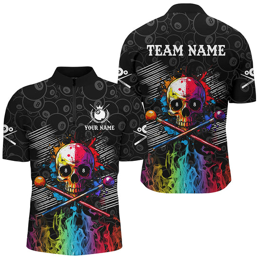 Personalized Colorful Skull Fire Billiard Shirts For Men Custom 8 Ball Pattern Billiard Jerseys TDM2228