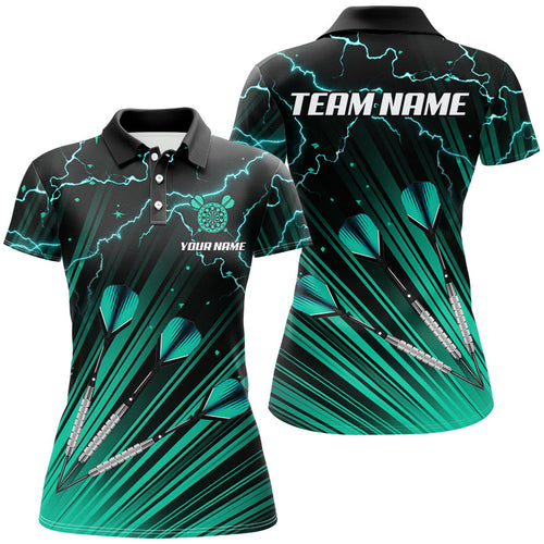 Turquoise Dart Arrow Lightning Custom Darts Polo, Quarter-Zip Shirts For Women, Darts Jerseys Uniform TDM2976