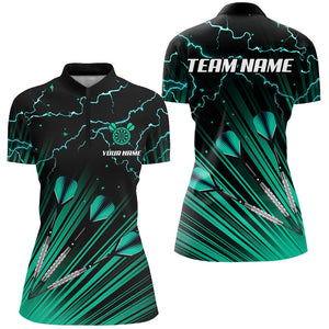 Turquoise Dart Arrow Lightning Custom Darts Polo, Quarter-Zip Shirts For Women, Darts Jerseys Uniform TDM2976