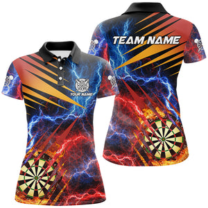 Blue And Red Thunder Lighting Custom Dart Shirts For Women, Fire Flame Darts Board Team Dart Jerseys TDM2979