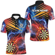 Load image into Gallery viewer, Blue And Red Thunder Lighting Custom Dart Shirts For Men, Fire Flame Darts Board Team Dart Jerseys TDM2979