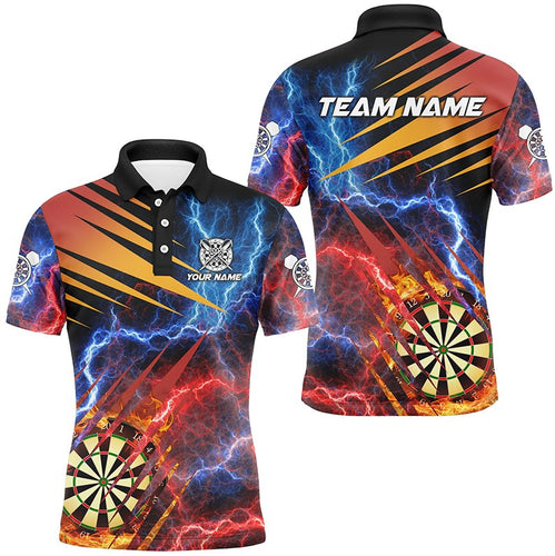 Blue And Red Thunder Lighting Custom Dart Shirts For Men, Fire Flame Darts Board Team Dart Jerseys TDM2979