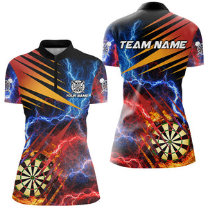 Blue And Red Thunder Lighting Custom Dart Shirts For Women, Fire Flame Darts Board Team Dart Jerseys TDM2979