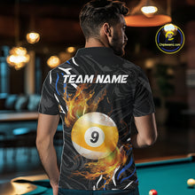 Load image into Gallery viewer, Personalized 8 Ball &amp; 9 Ball Fire Flame Men Billiard Shirt, Billiard Jersey For Team Pooler |Blue TDM5209