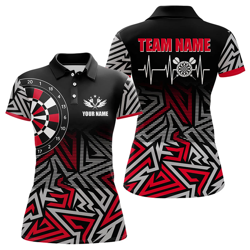 Personalized Darts Heartbeat Zig-Zag Pattern Custom Dart Shirts For Women, Dart Team Jerseys | Red TDM3228