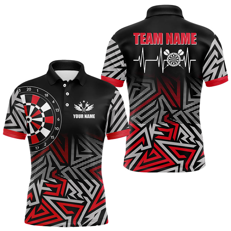 Personalized Darts Heartbeat Zig-Zag Pattern Custom Dart Shirts For Men, Dart Team Jerseys | Red TDM3228