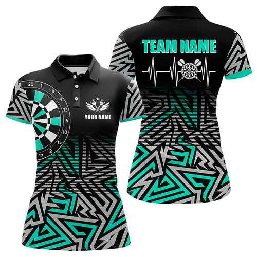 Personalized Darts Heartbeat Zig-Zag Pattern Custom Dart Shirts For Women, Dart Jerseys | Turquoise TDM3229