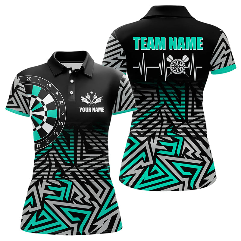 Personalized Darts Heartbeat Zig-Zag Pattern Custom Dart Shirts For Women, Dart Jerseys | Turquoise TDM3229