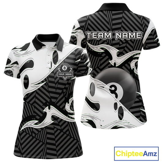 Personalized White Black 3D 8 Ball Billiards Pool Shirts For Women Custom Billiard Team Jerseys TDM5722
