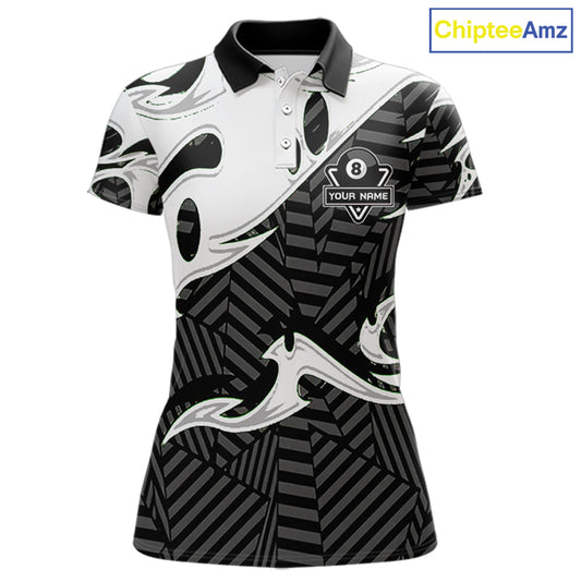 Personalized White Black 3D 8 Ball Billiards Pool Shirts For Women Custom Billiard Team Jerseys TDM5722