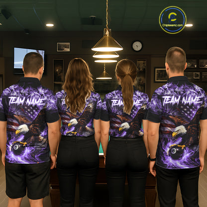 Purple Flaming Eagle 8 Ball Pool Billiard Shirt For Men Custom American Flag Billiard Team Jersey TDM5728