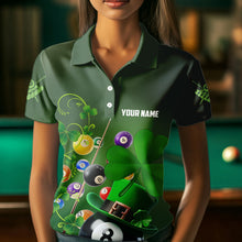 Load image into Gallery viewer, Green Luckiest Shamrock 3D Billiard Balls Pool Shirts For Women Custom St Patrick Day Billiard Jersey TDM3569
