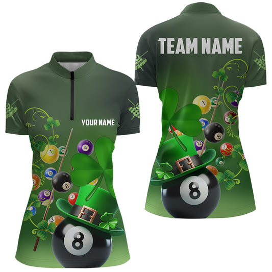 Green Luckiest Shamrock 3D Billiard Balls Pool Shirts For Women Custom St Patrick Day Billiard Jersey TDM3569