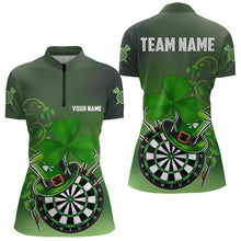 Load image into Gallery viewer, Green Luckiest Shamrock 3D Dartboard Women Dart Shirts Custom St Patrick Day Dart Shirts Team Jerseys TDM3570