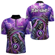 Load image into Gallery viewer, Death Skeleton Purple Galaxy Thunder Lightning Billiard Shirt For Men Custom 8 Ball Billiard Jersey TDM3725