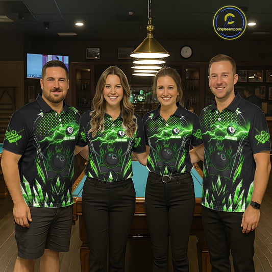 Custom Green Icy Lightning 8 Ball Pool Women Quarter-Zip Shirts, Billiard Team League Jersey TDM1443