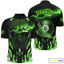 Load image into Gallery viewer, Custom Green Icy Lightning 8 Ball Pool Men Quarter-Zip Shirts, Billiard Team League Jersey TDM1443