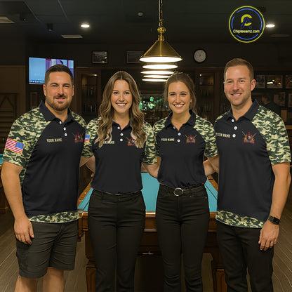Personalized Green Camo US Flag Billiard Shirt For Men Custom Pool Team Jersey Polo & 1/4 Zip TDM6337