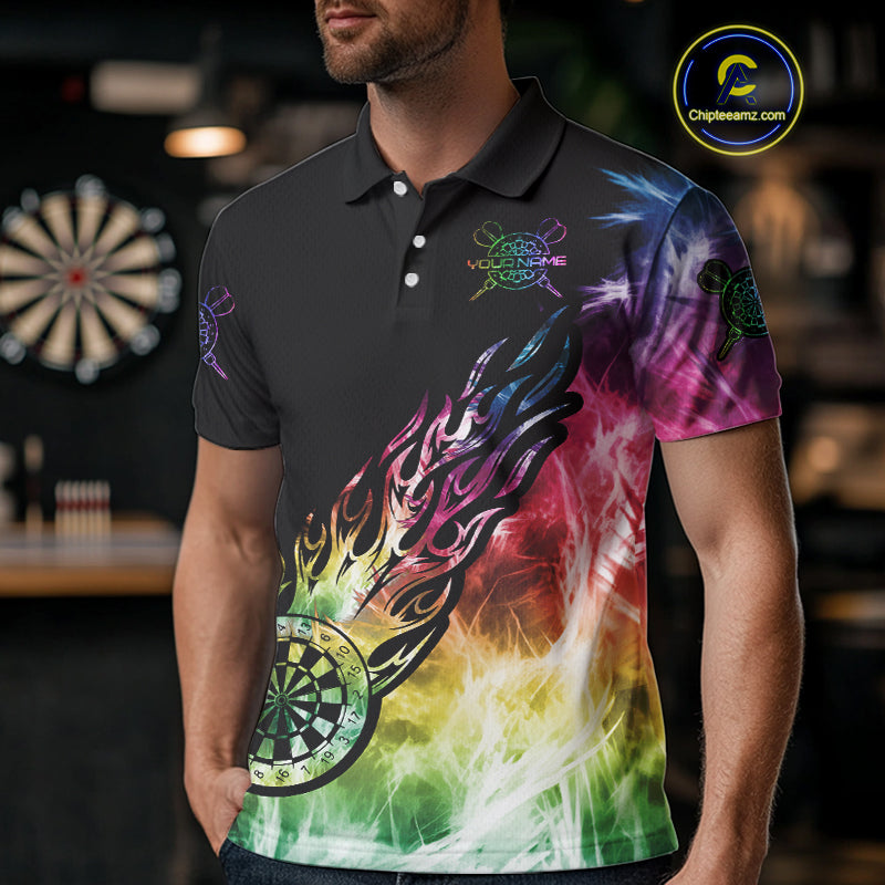 Rainbow Colorful Light Icy Men Darts Polo & Quarter Zip Custom Dart Shirts For Team Dart Jerseys TDM3996