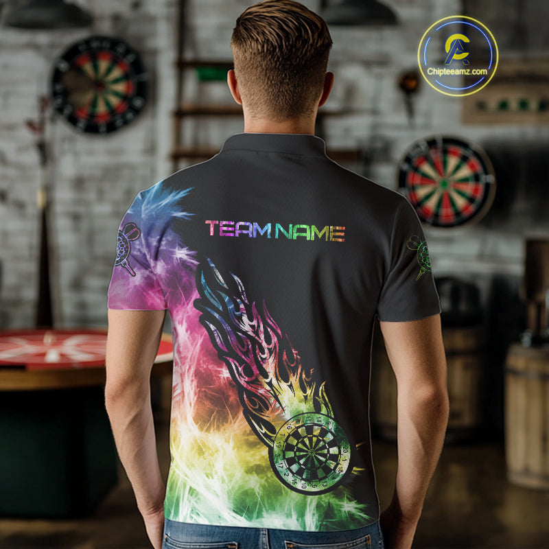 Rainbow Colorful Light Icy Men Darts Polo & Quarter Zip Custom Dart Shirts For Team Dart Jerseys TDM3996