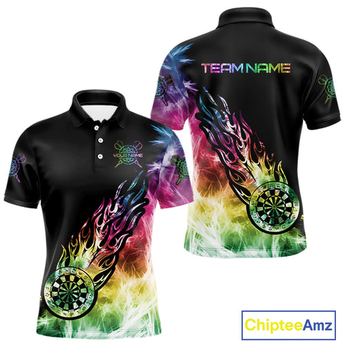 Rainbow Colorful Light Icy Men Darts Polo & Quarter Zip Custom Dart Shirts For Team Dart Jerseys TDM3996