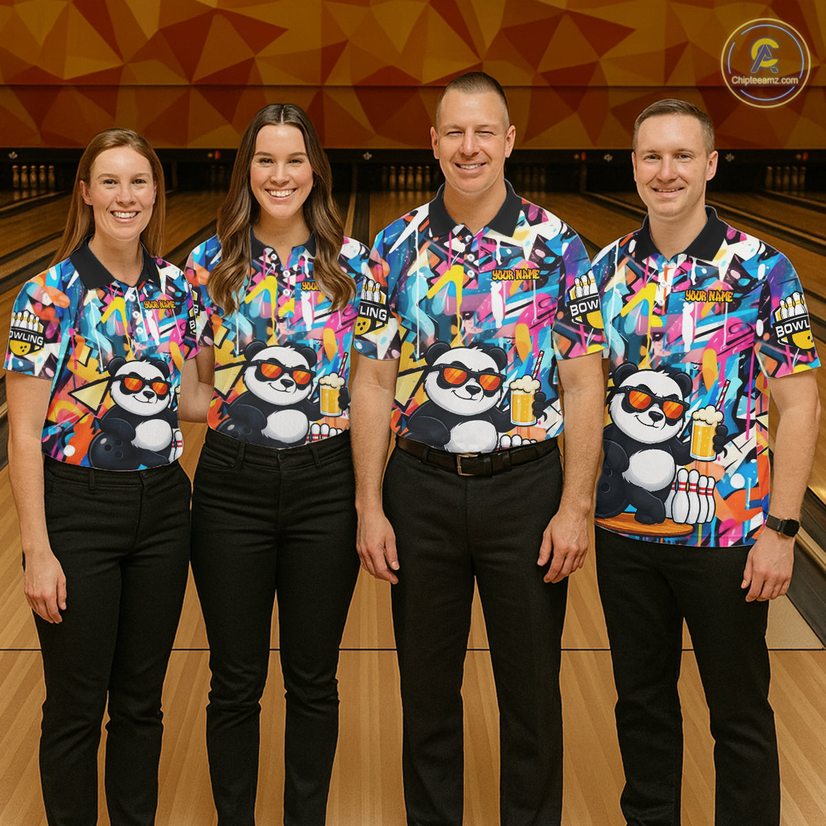 Funny Panda Colorful Graffiti Bowling Shirts For Women, Best Bowling Team Jersey Polo & 1/4 Zip TDM6511
