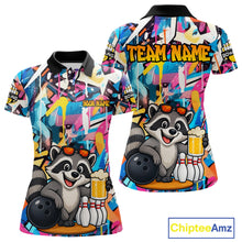 Load image into Gallery viewer, Funny Raccoon Colorful Graffiti Bowling Shirts For Women, Best Bowling Team Jersey Polo &amp; 1/4 Zip TDM6512