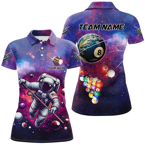 Blue And Purple Galaxy Astronaut Billiard Balls Jerseys For Women Custom 3D Funny Billiard Shirts TDM2024