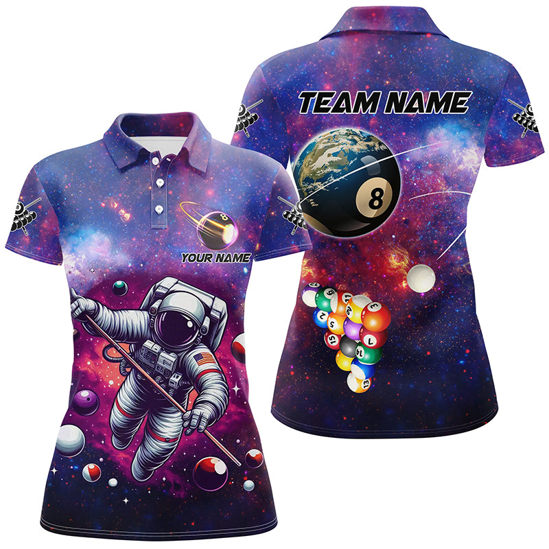 Blue And Purple Galaxy Astronaut Billiard Balls Jerseys For Women Custom 3D Funny Billiard Shirts TDM2024