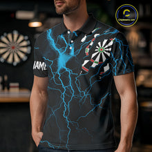 Load image into Gallery viewer, Personalized Blue Thunder Lightning Dart Shirt For Men Custom Darts League Jersey Polo &amp; 1/4 Zip TDM4352