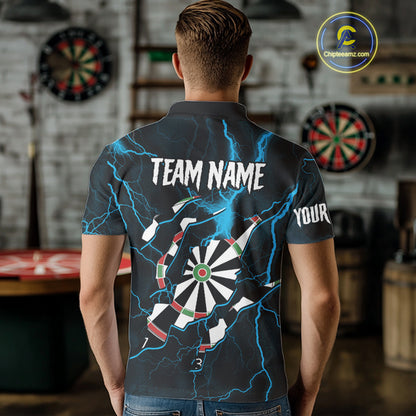 Personalized Blue Thunder Lightning Dart Shirt For Men Custom Darts League Jersey Polo & 1/4 Zip TDM4352