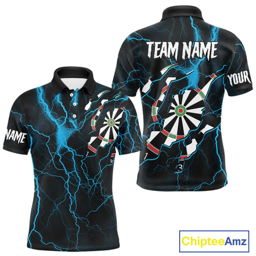 Personalized Blue Thunder Lightning Dart Shirt For Men Custom Darts League Jersey Polo & 1/4 Zip TDM4352