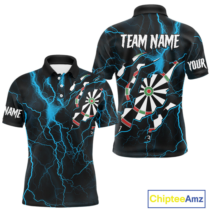 Personalized Blue Thunder Lightning Dart Shirt For Men Custom Darts League Jersey Polo & 1/4 Zip TDM4352