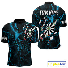Load image into Gallery viewer, Personalized Blue Thunder Lightning Dart Shirt For Men Custom Darts League Jersey Polo &amp; 1/4 Zip TDM4352