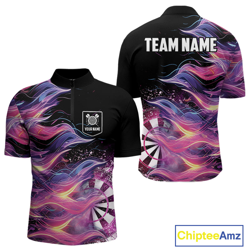 Funny Pink Flame Dart Shirt With Pocket Option For Men Custom Darts Jersey TDM4353