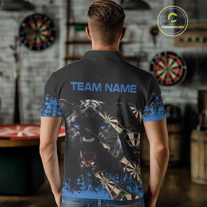 Black And Blue Grunge Panther Darts Shirt Polo & Quarter Zip For Men Custom Darts Team Jersey TDM4582