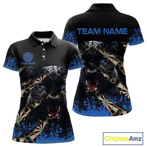 Black And Blue Grunge Panther Darts Shirt Polo & Quarter Zip For Women Custom Darts Team Jersey TDM4582