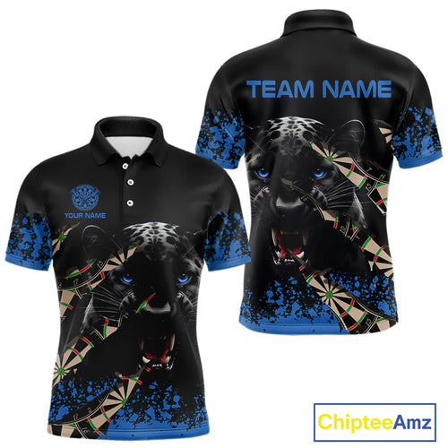 Black And Blue Grunge Panther Darts Shirt Polo & Quarter Zip For Men Custom Darts Team Jersey TDM4582