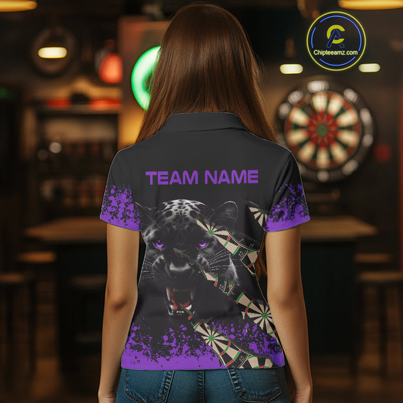 Black And Purple Grunge Panther Darts Shirt Polo & Quarter Zip For Women Custom Darts Team Jersey TDM4583