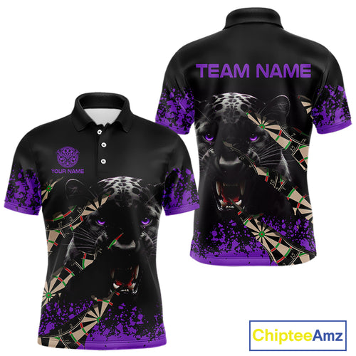 Black And Purple Grunge Panther Darts Shirt Polo & Quarter Zip For Men Custom Darts Team Jersey TDM4583