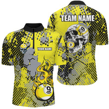 Load image into Gallery viewer, Grunge Yellow 9 Ball Pool Paint Dot Pattern Custom Men Billiard Shirt, Skull 9 Ball Billiard Jersey TDM2743