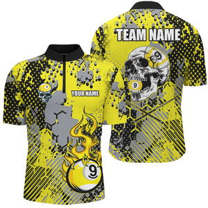 Grunge Yellow 9 Ball Pool Paint Dot Pattern Custom Men Billiard Shirt, Skull 9 Ball Billiard Jersey TDM2743