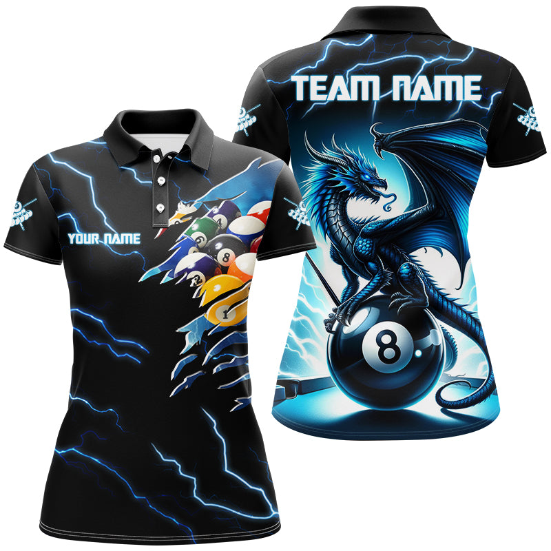 Blue Lightning Thunder Custom 3D Dragon 8 Ball Billiard Shirts, Women Billiard League Team Jerseys TDM2744