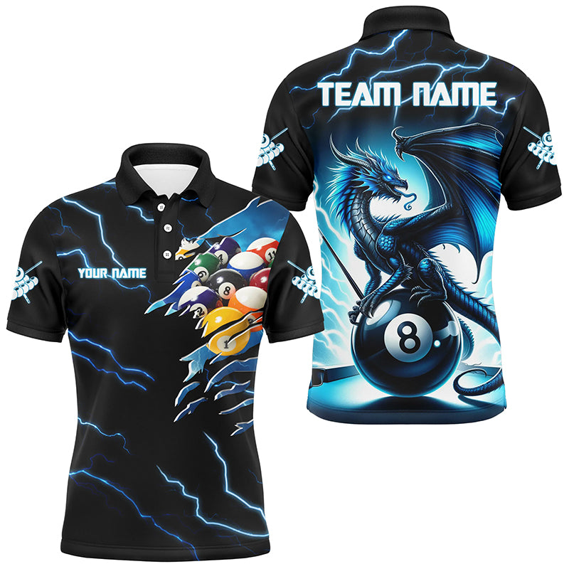 Blue Lightning Thunder Custom 3D Dragon 8 Ball Billiard Shirts, Men Billiard League Team Jerseys TDM2744