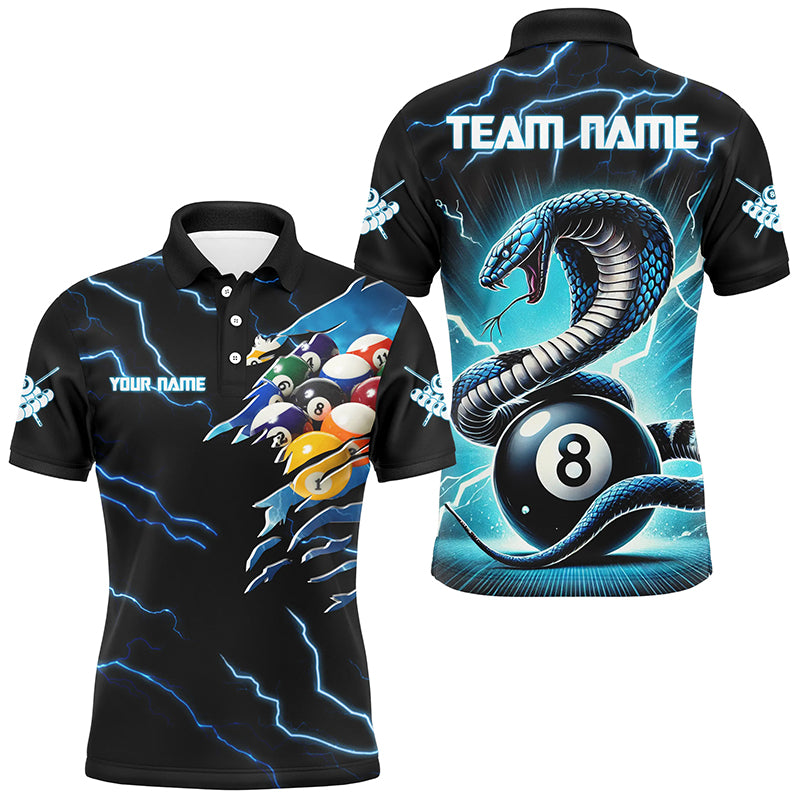 Blue Lightning Thunder Custom Cobra Snake 8 Ball Billiard Shirts, Men Billiard League Team Jerseys TDM2745